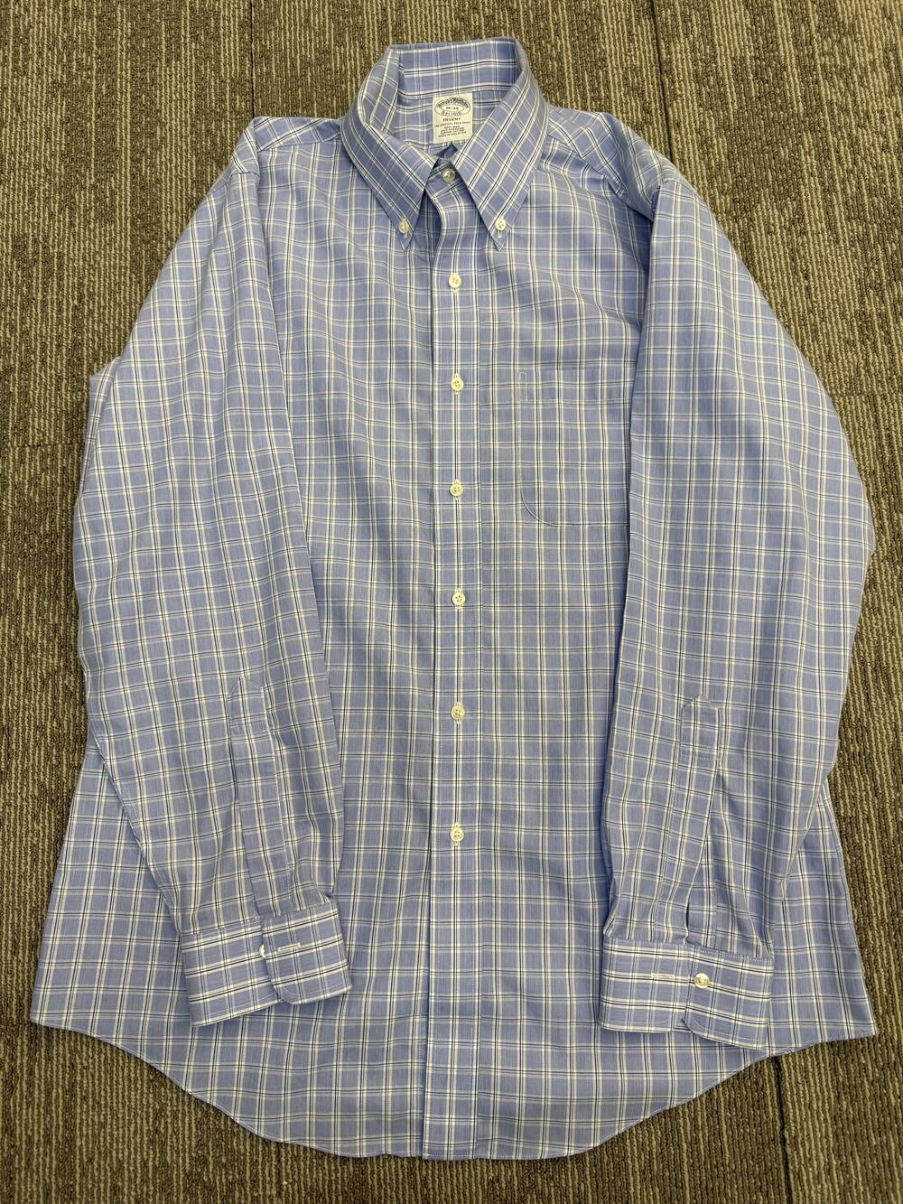 Brooks Brothers Shirt Mens 16-34 Large Blue Plaid Regent Non Iron Supima Cotton